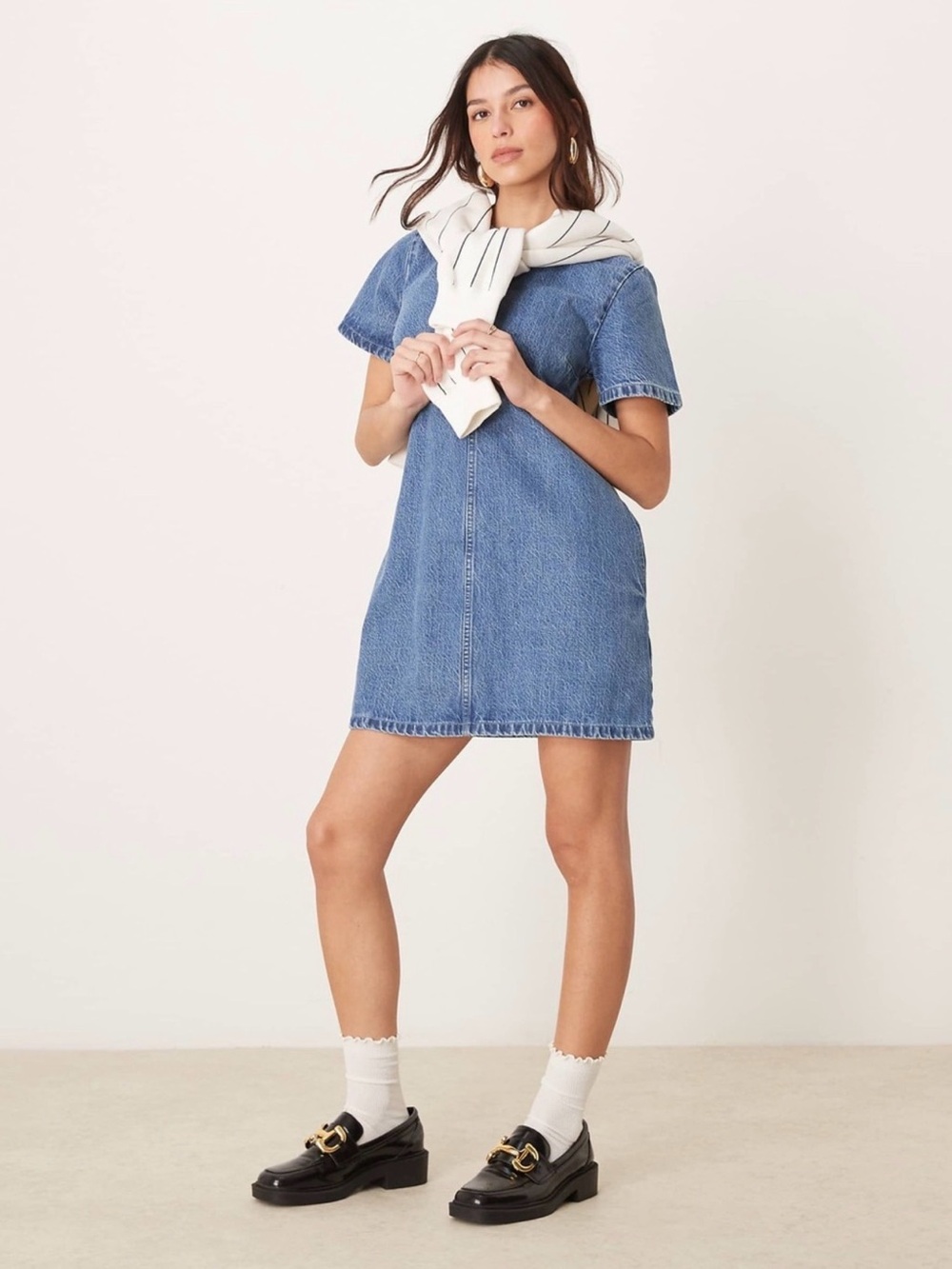 Abercrombie & Fitch Washed Blue Short-Sleeve Denim Mini Dress - Picture 2 of 9
